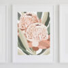 proteas in bloom art print in pastel shades